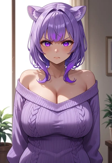 hololive,nekomata_okayu_(1st_costume),sweater  - AI generated anime art