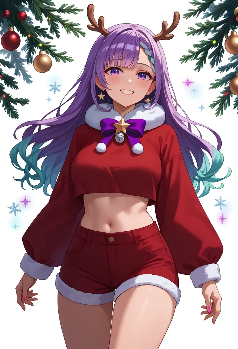 hololive,nekomata_okayu,Christmas,red velvet shorts  - 