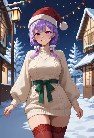 hololive,nekomata_okayu,Christmas,sweater dress,stockings  - AI generated anime art