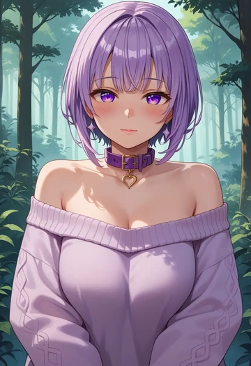 hololive,nekomata_okayu,sweater,off-shoulder,collar  - AI generated anime art