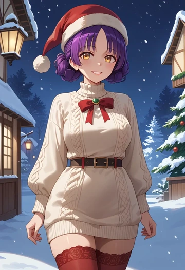 gegege_no_kitarou,nekomusume,Christmas,sweater dress,stockings  - AI generated anime art