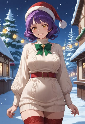 gegege_no_kitarou,nekomusume,Christmas,sweater dress,stockings  - AI generated anime art