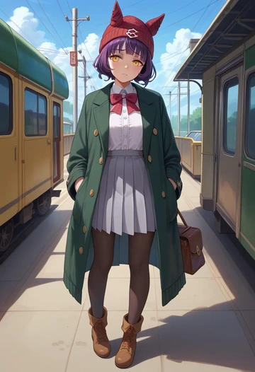 gegege_no_kitarou,nekomusume,winter,student uniform,duffle coat  - AI generated anime art