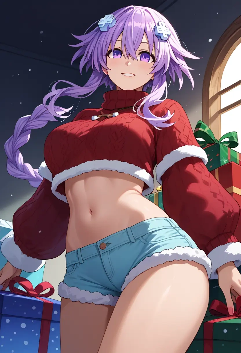 neptune_(series),neptune_(neptunia),Christmas,red velvet shorts,turtleneck sweater  - 