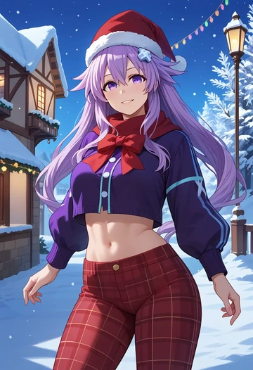 neptune_(series),neptune_(neptunia),Christmas,plaid trousers  - AI generated anime art