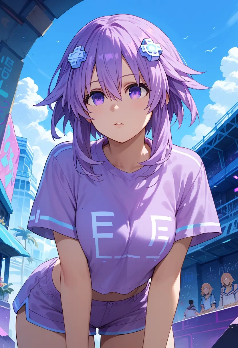 neptune_(series),neptune_(neptunia),crop graffiti tee,dolphin shorts  - 