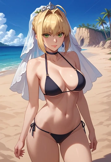 fate_(series),nero_claudius_(bride)_(fate),black bikini  - AI generated anime art