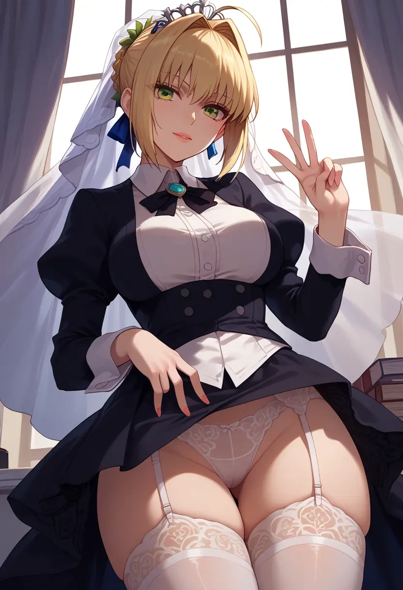 fate_(series),nero_claudius_(bride)_(fate),secretary, stockings  - 