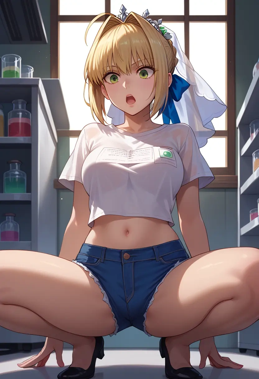 fate_(series),nero_claudius_(bride)_(fate),denim shorts  - 