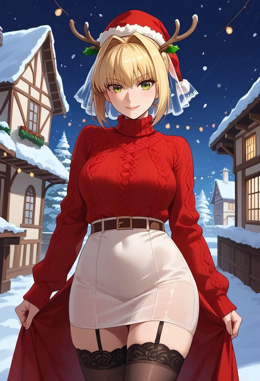 fate_(series),nero_claudius_(bride)_(fate),sweater,stockings,Thigh garters  - 