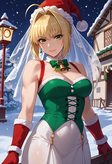 fate_(series),nero_claudius_(bride)_(fate),Christmas,dress  - AI generated anime art