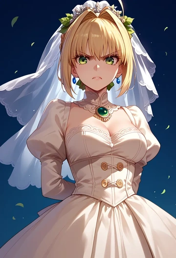 fate_(series),nero_claudius_(bride)_(fate),witch blouse,asymmetrical skirt,striped stockings  - AI generated anime art