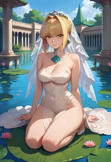 fate_(series),nero_claudius_(bride)_(fate),sleeveless top,bike shorts  - AI generated anime art