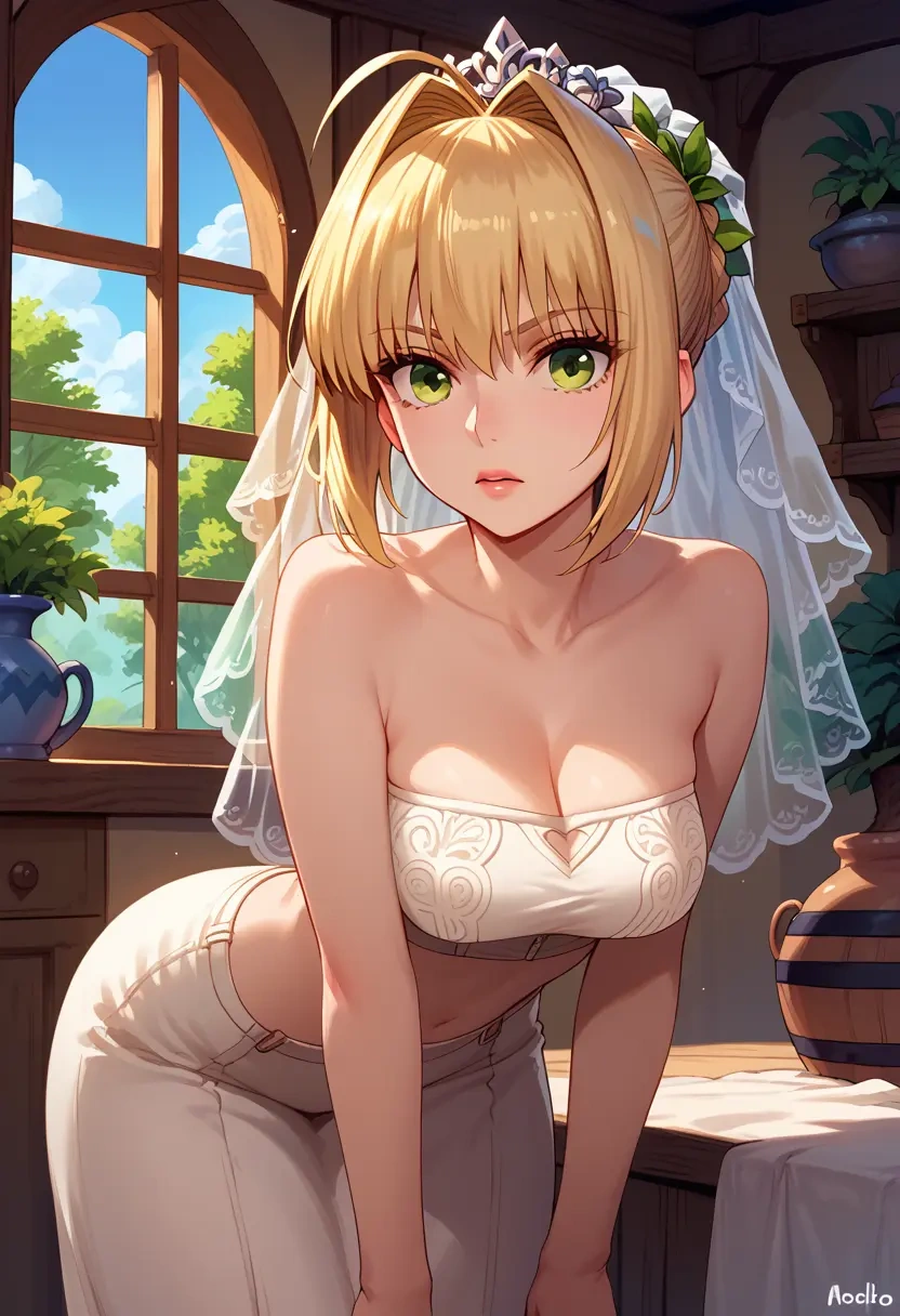 fate_(series),nero_claudius_(bride)_(fate),crop top,athletic shorts  - 