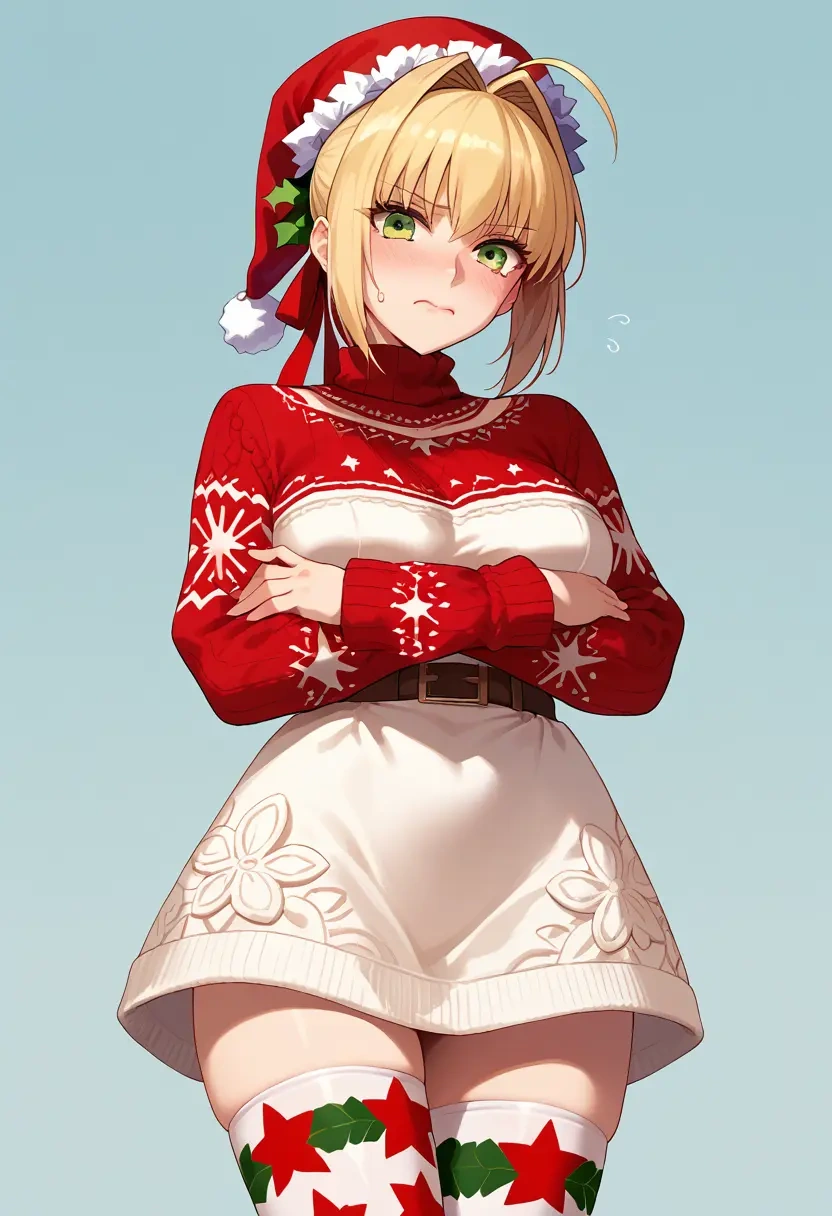 fate_(series),nero_claudius_(bride)_(fate),Christmas,sweater dress,stockings  - 