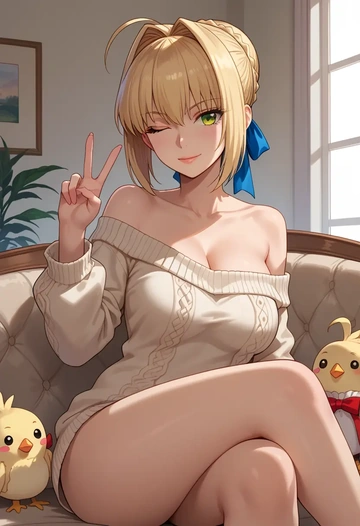 fate_(series),nero_claudius_(fate),off-shoulder,sweater  - AI generated anime art