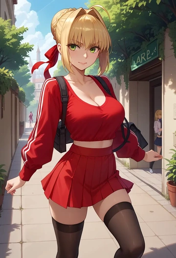 fate_(series),nero_claudius_(fate),mini skirt,stockings  - AI generated anime art