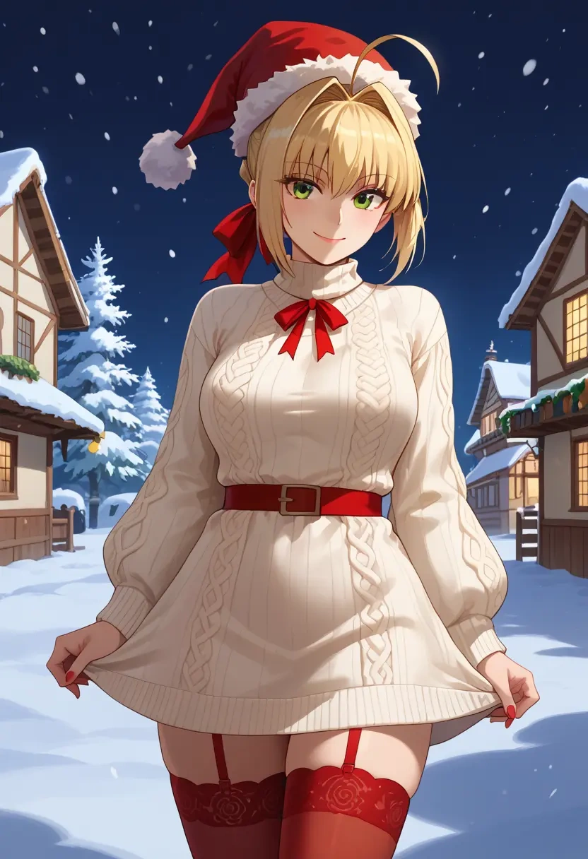 fate_(series),nero_claudius_(fate),Christmas,sweater dress,stockings  - 