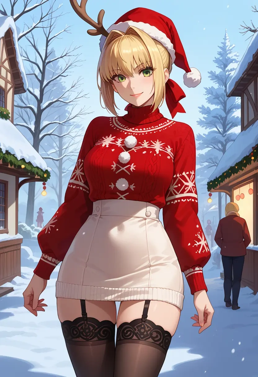 fate_(series),nero_claudius_(fate),sweater,stockings,Thigh garters  - 