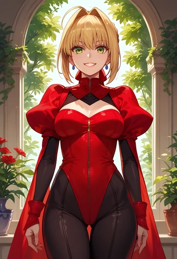 fate_(series),nero_claudius_(fate),black widow bodysuit,spiderweb cape,leather gloves  - AI generated anime art