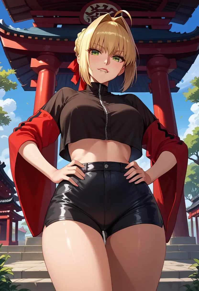 fate_(series),nero_claudius_(fate),leather,shorts,crop top  - 