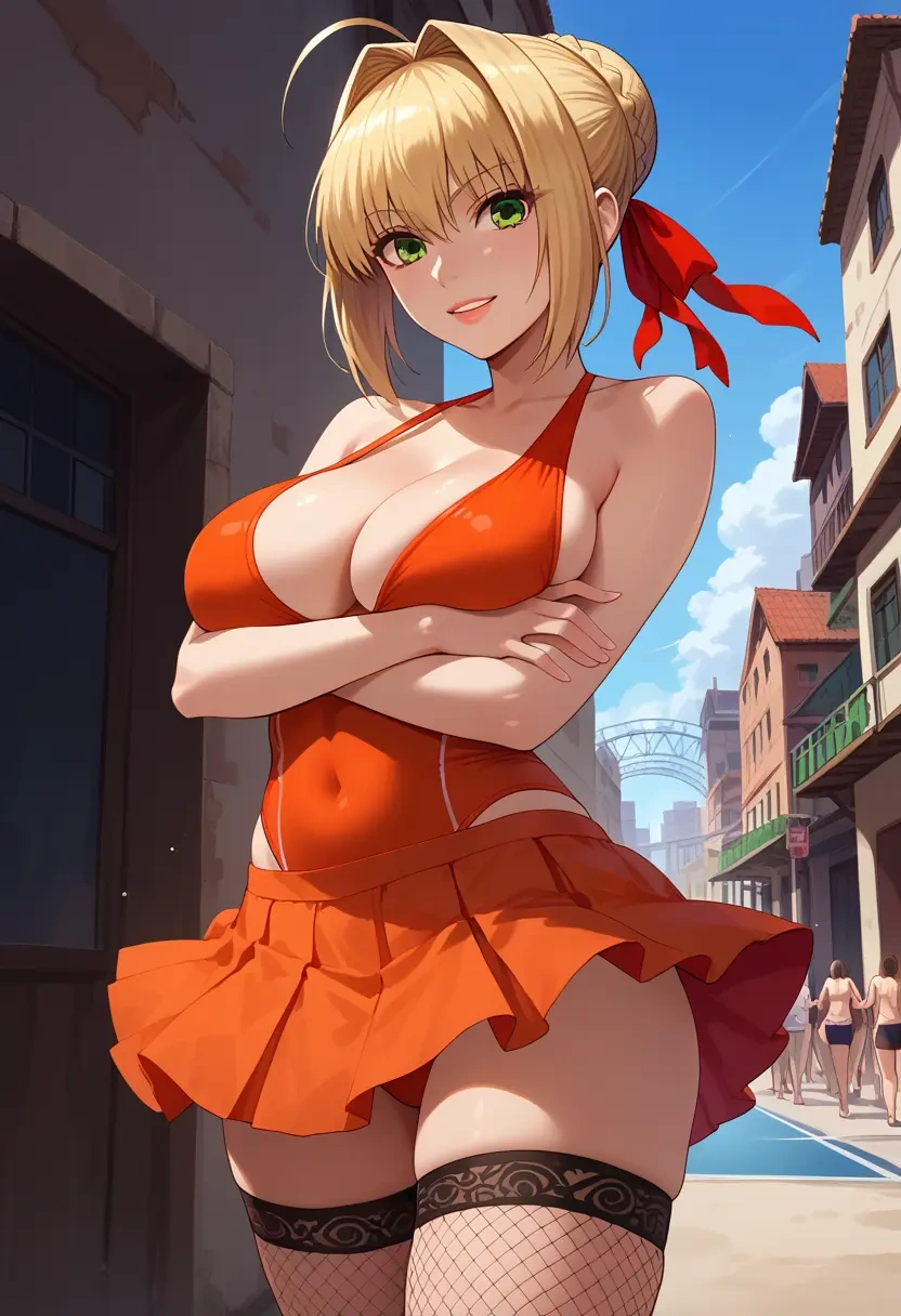 fate_(series),nero_claudius_(swimsuit_caster)_(fate),mini skirt, stockings  - 