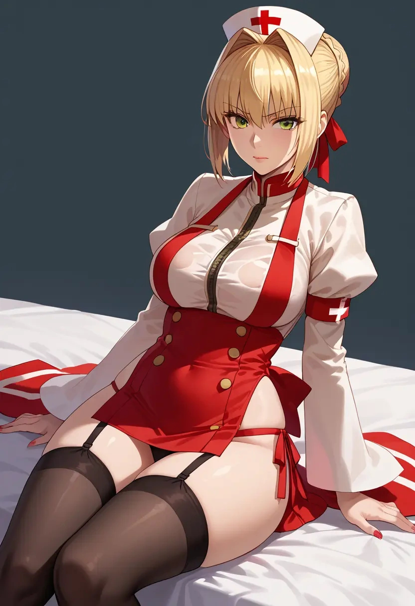 fate_(series),nero_claudius_(swimsuit_caster)_(fate),nurse pantyhose,mini skirt, sexy  - 