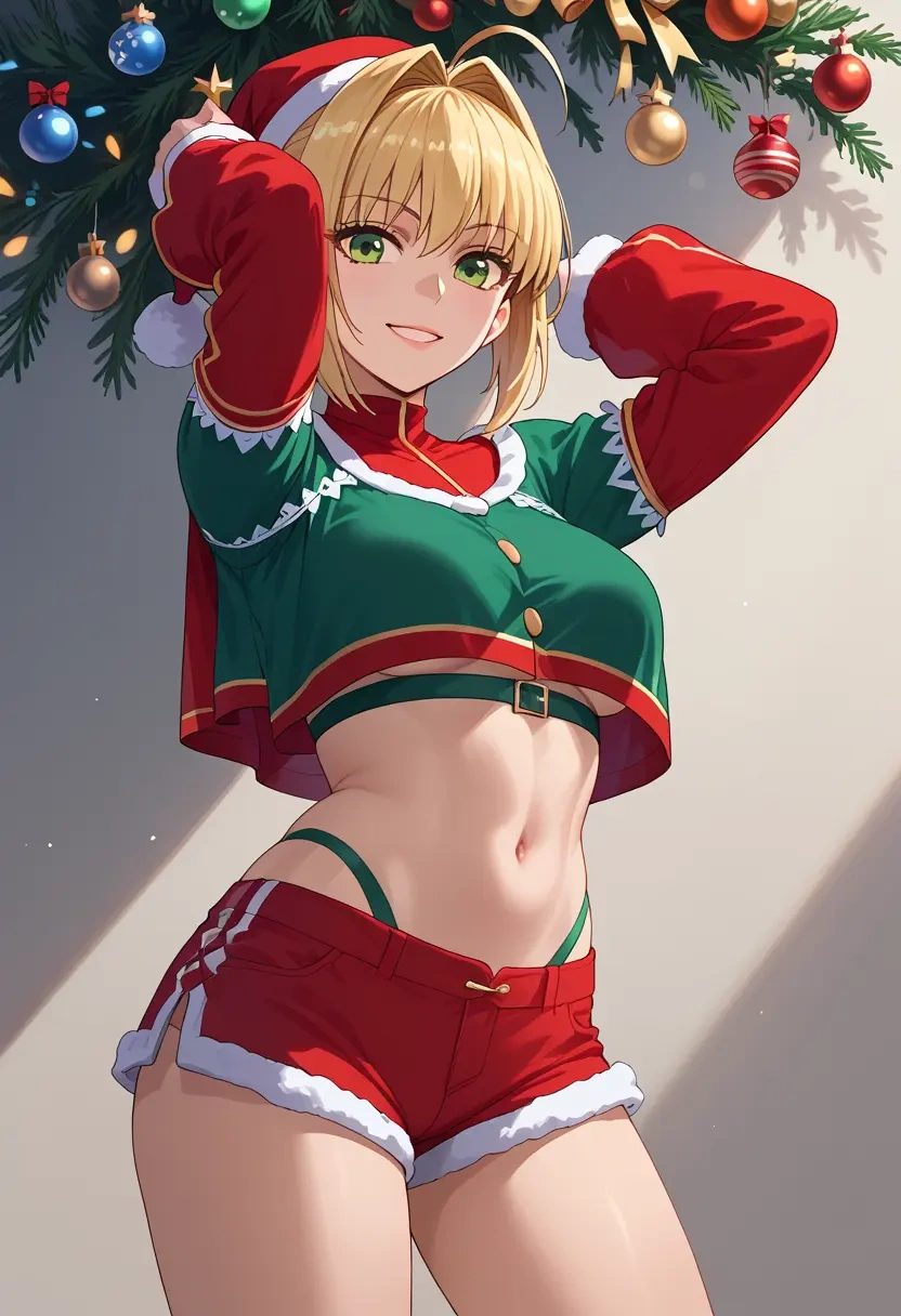 fate_(series),nero_claudius_(swimsuit_caster)_(fate),Christmas,red velvet shorts  - 