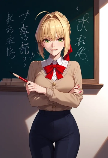 fate_(series),nero_claudius_(swimsuit_caster)_(fate),teacher, sweater  - AI generated anime art