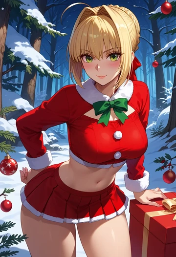 fate_(series),nero_claudius_(swimsuit_caster)_(fate),Christmas,skirt  - AI generated anime art