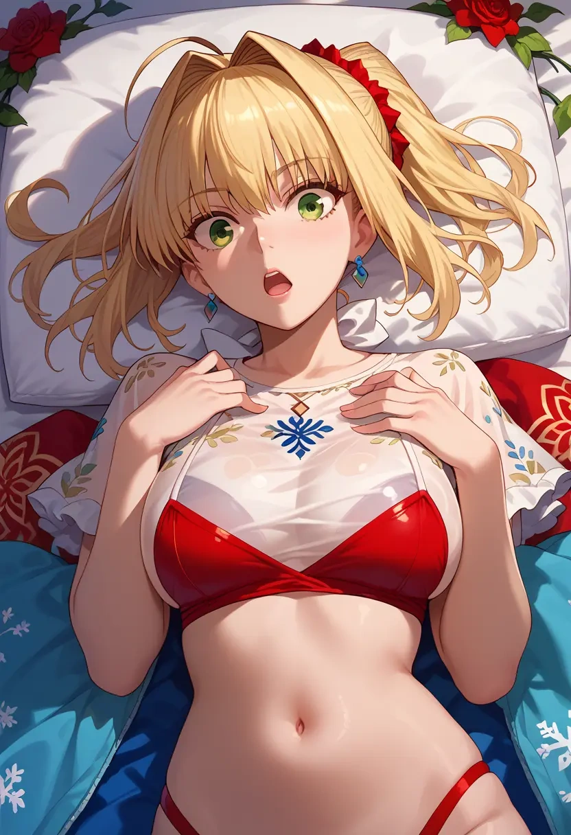 fate_(series),nero_claudius_(swimsuit_caster)_(fate),silk graffiti shirt,dolphin shorts  - 