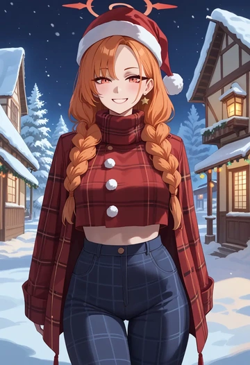 blue_archive,neru_(blue_archive),Christmas,plaid trousers  - AI generated anime art