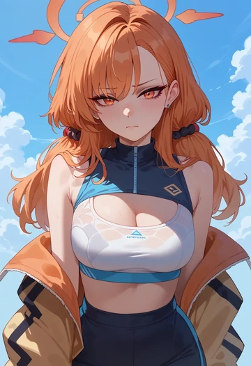 blue_archive,neru_(blue_archive),sports crop,high-waisted shorts  - AI generated anime art