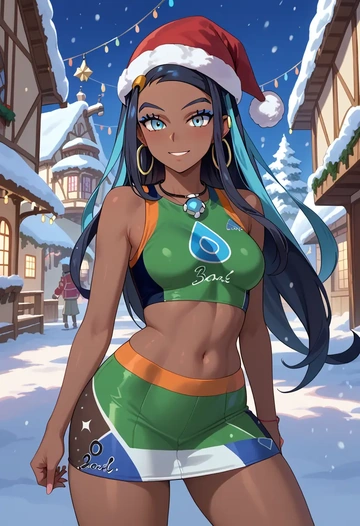 pokemon,nessa_(pokemon),Christmas,dress  - AI generated anime art