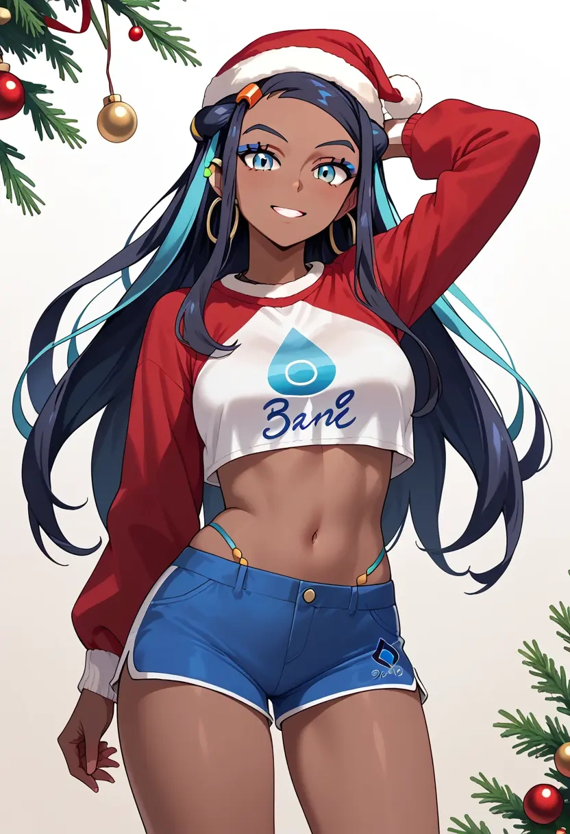 pokemon,nessa_(pokemon),Christmas,red velvet shorts  - 