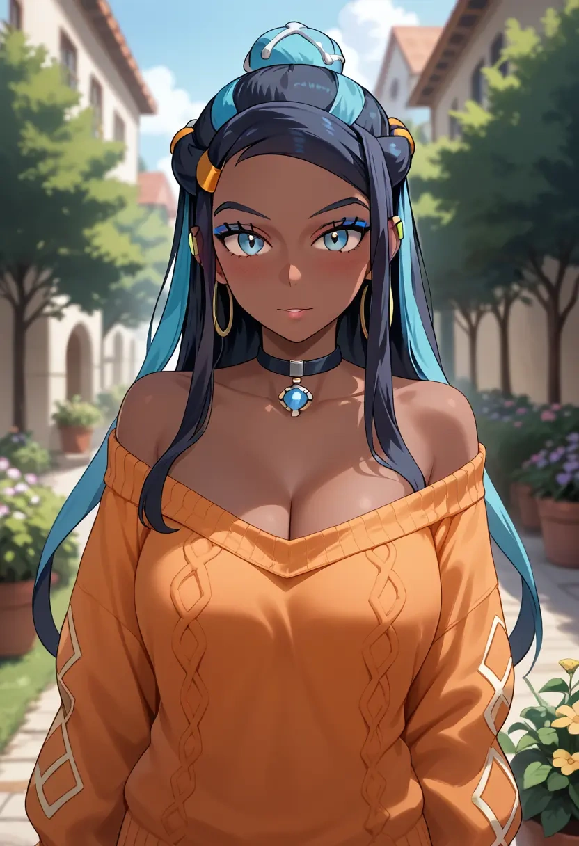 pokemon,nessa_(pokemon),orange,sweater,choker  - 