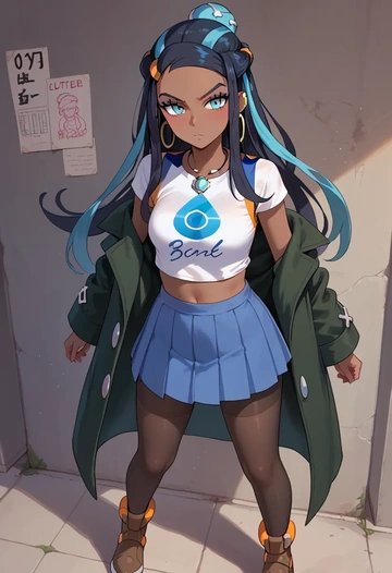 pokemon,nessa_(pokemon),winter,student uniform,duffle coat  - AI generated anime art