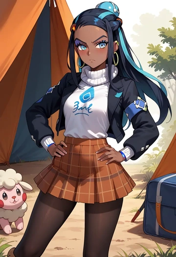 pokemon,nessa_(pokemon),winter,student uniform,fur-collared jacket  - AI generated anime art