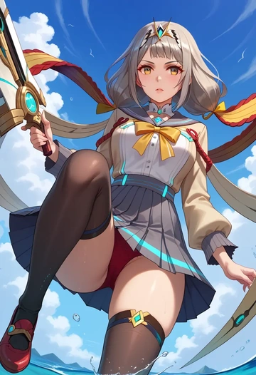 xenoblade_chronicles_(series),nia_(blade)_(xenoblade),jk uniform, stockings  - AI generated anime art