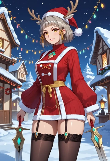 xenoblade_chronicles_(series),nia_(blade)_(xenoblade),sweater,stockings,Thigh garters  - AI generated anime art