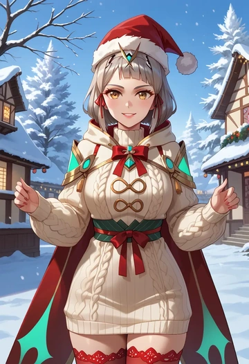 xenoblade_chronicles_(series),nia_(blade)_(xenoblade),Christmas,sweater dress,stockings  - AI generated anime art