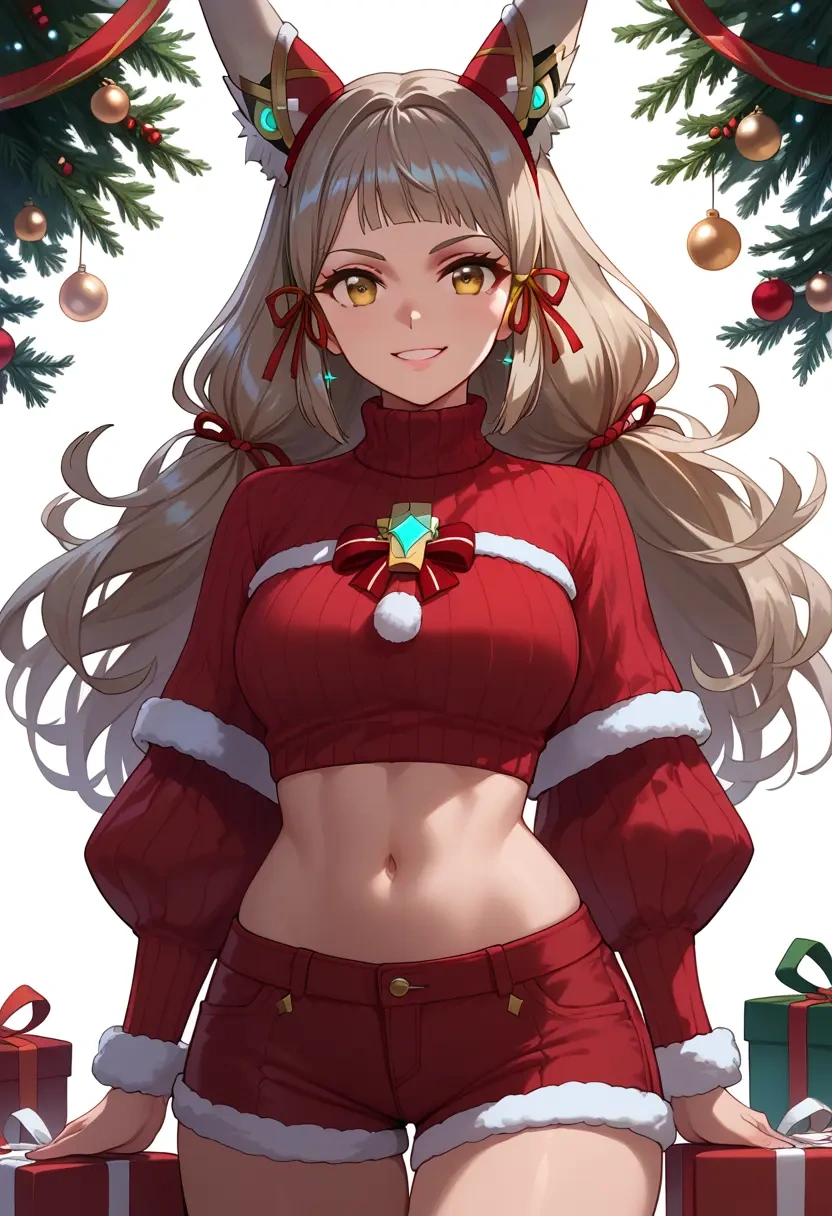 xenoblade_chronicles_(series),nia_(xenoblade),Christmas,red velvet shorts,turtleneck sweater  - 