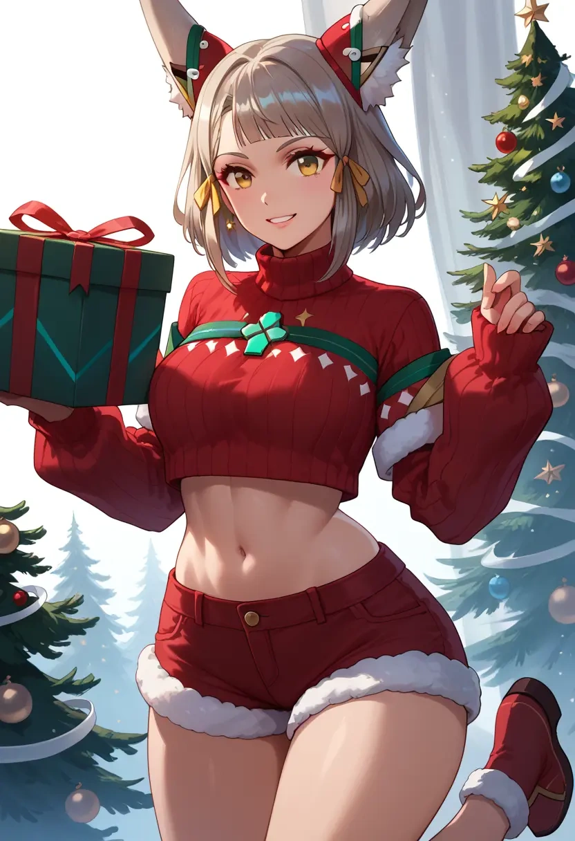 xenoblade_chronicles_(series),nia_(xenoblade),Christmas,red velvet shorts,turtleneck sweater  - 