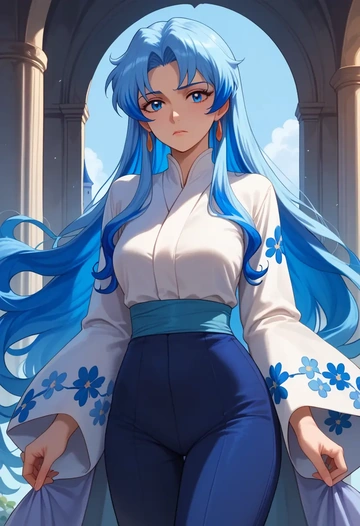 tengen_toppa_gurren_lagann,nia_teppelin,kimono,silk,wide-leg trousers  - AI generated anime art