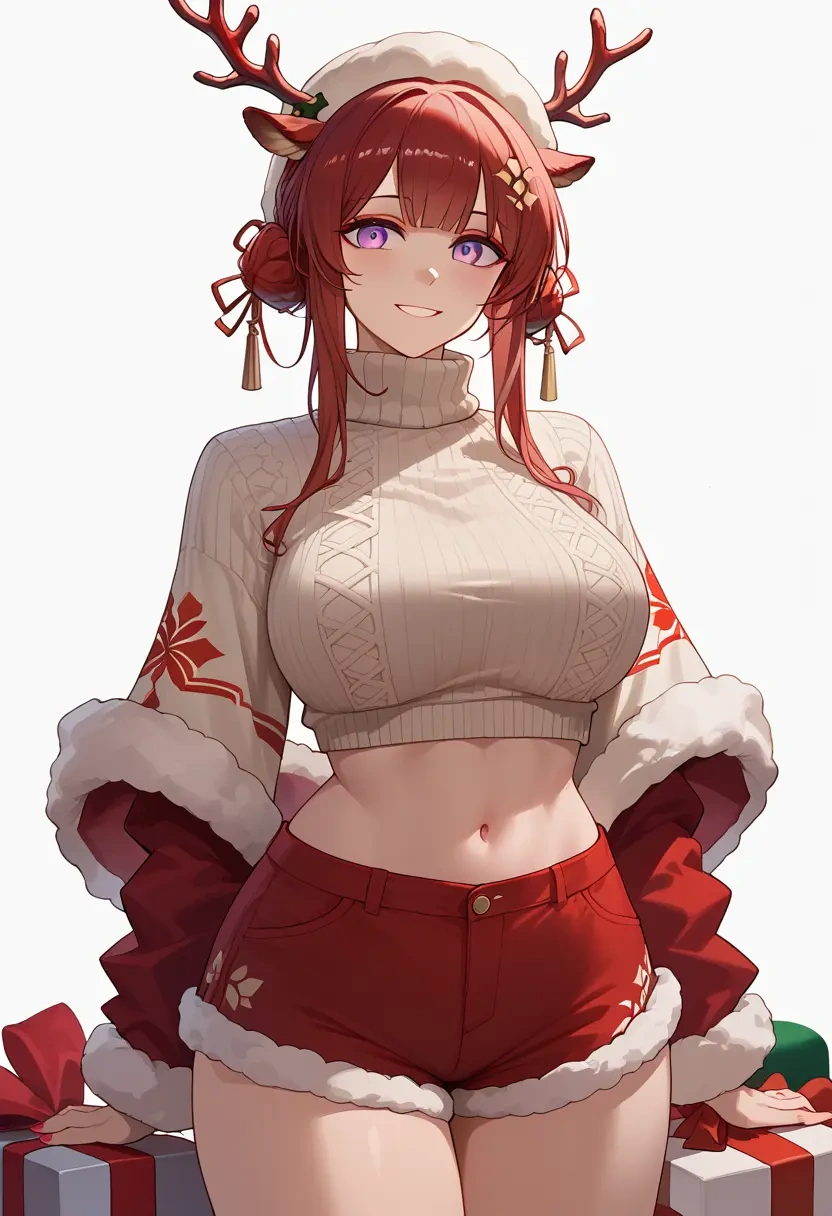 arknights,nian_(arknights),Christmas,red velvet shorts,turtleneck sweater  - 