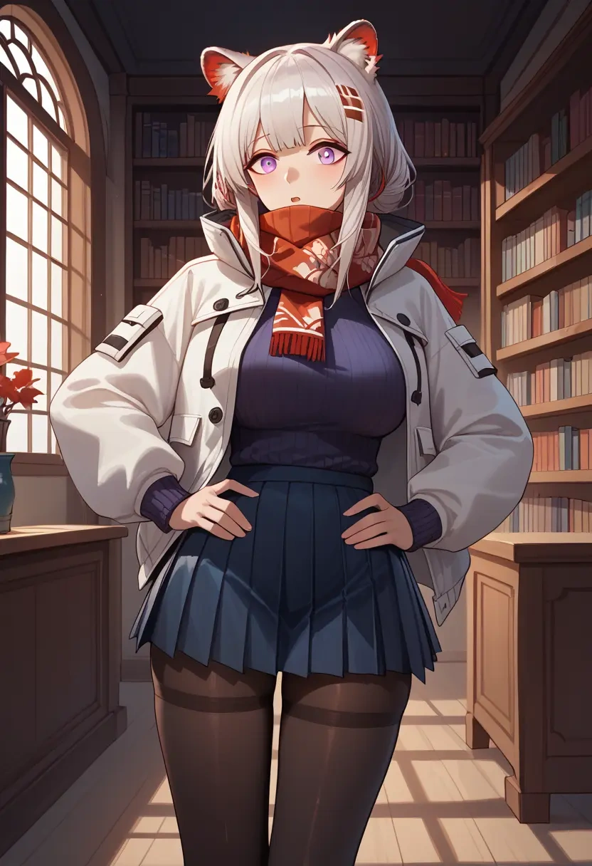 arknights,nian_(arknights),winter,student uniform,puffer jacket  - 