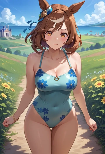 umamusume,nice_nature_(umamusume),swimsuit,floral print  - AI generated anime art