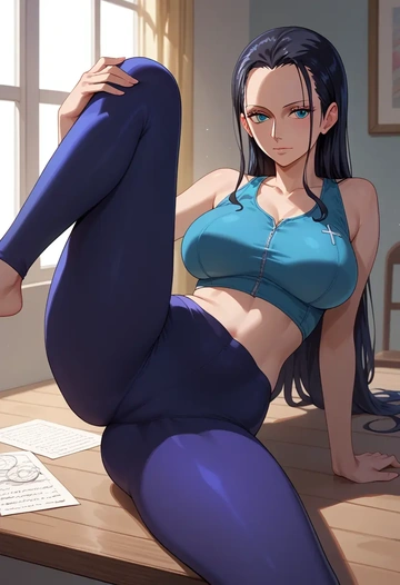 one_piece,nico_robin,yoga, leggings,spread legs,one leg up,sexy  - AI generated anime art