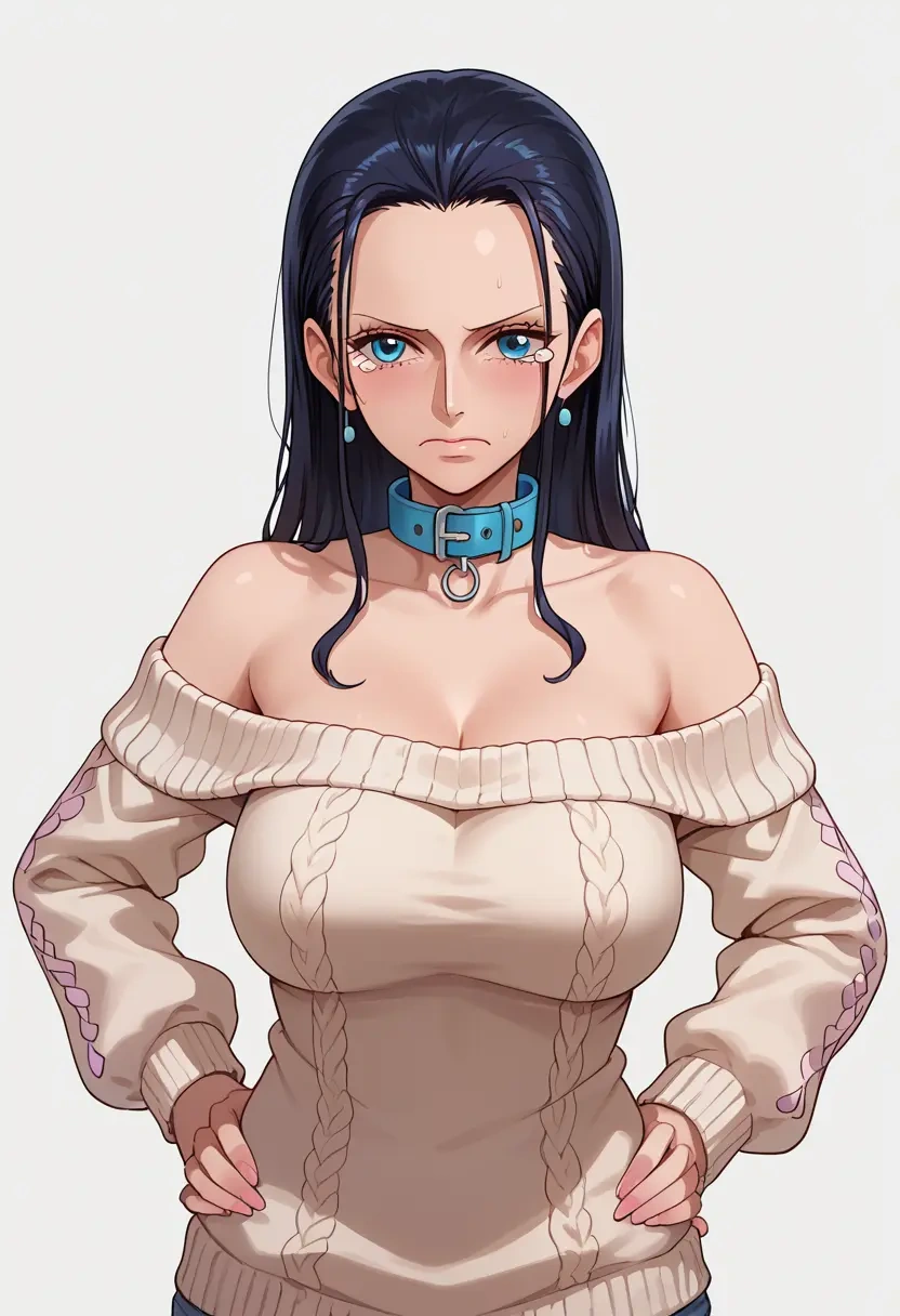 one_piece,nico_robin,sweater,off-shoulder,collar  - 