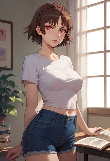 persona,niijima_makoto,denim shorts  - AI generated anime art